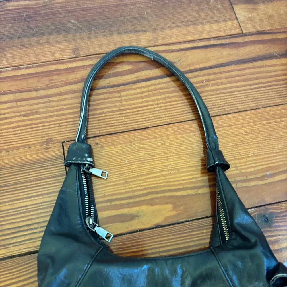 MKMX Black Faux Leather Slouchy Shoulder Bag Handbag Pocket Y2K Vintage Style